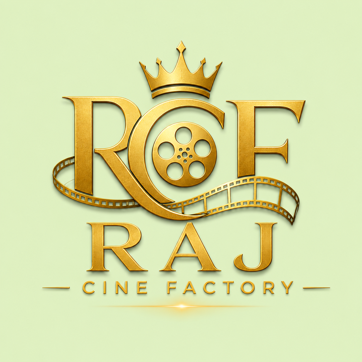 Raj Cine Factory golden crown, film reel and filmstrip emblem